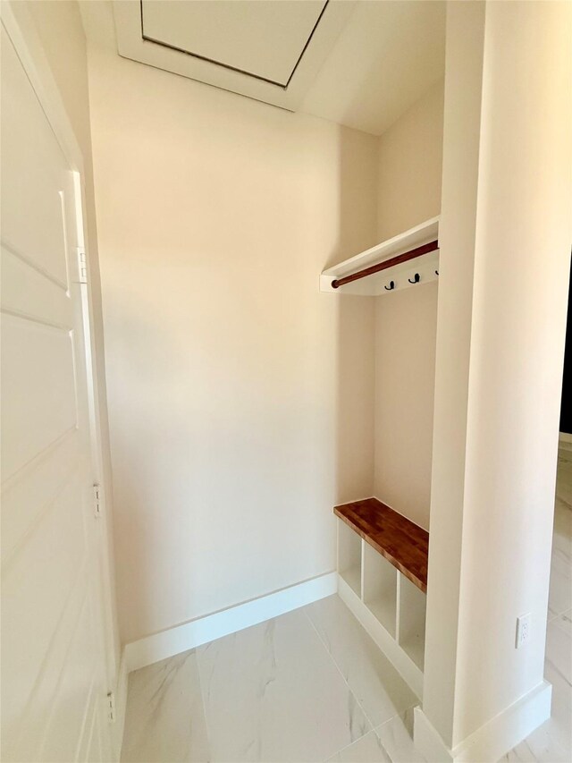2815 Pall Mall Ave, Dallas, TX 75241 - empty room featuring a ceiling fan, light marble finish floors, and baseboards