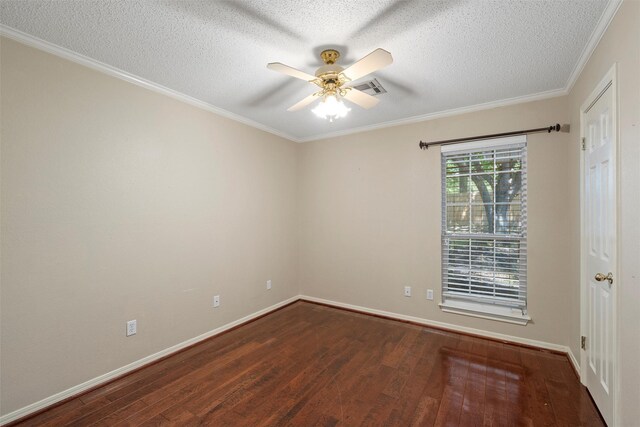 2008 Real Dr, Waco, TX 76712 - spare room with wood finished floors, a textured ceiling, ceiling fan, baseboards, and crown molding