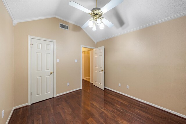 2008 Real Dr, Waco, TX 76712 - unfurnished bedroom with lofted ceiling, crown molding, hardwood / wood-style floors, baseboards, and ceiling fan