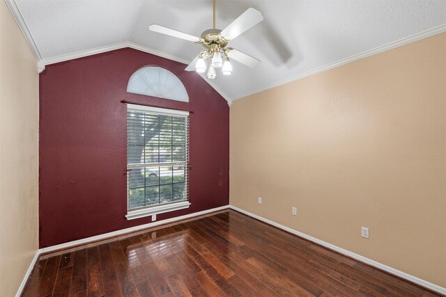 2008 Real Dr, Waco, TX 76712 - spare room featuring hardwood / wood-style floors, lofted ceiling, a ceiling fan, baseboards, and ornamental molding