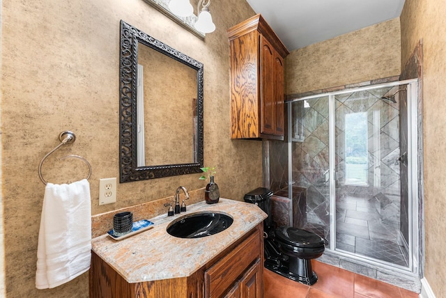 2830 Creekwood Ln, Prosper, TX 75078 - full bath with toilet, vanity, a shower stall, and tile patterned flooring
