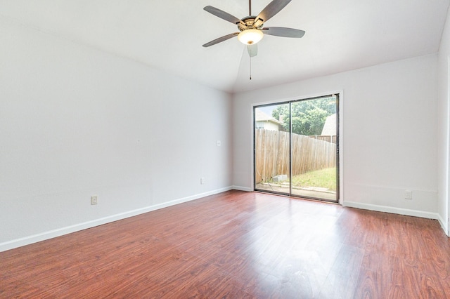 1213 Settlers Way, Lewisville, TX 75067 - empty room with wood finished floors, a ceiling fan, and lofted ceiling