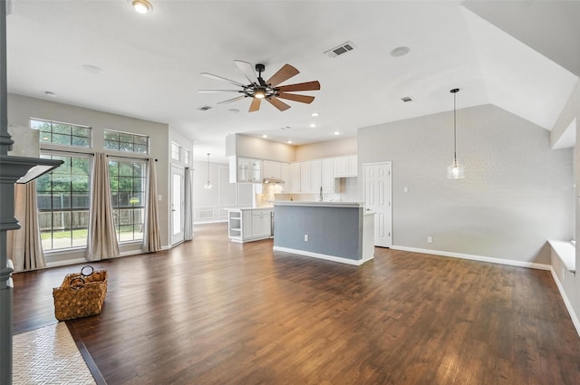 529 Colgate Dr, Allen, TX 75013 - unfurnished living room with a ceiling fan, dark wood-type flooring, baseboards, and recessed lighting