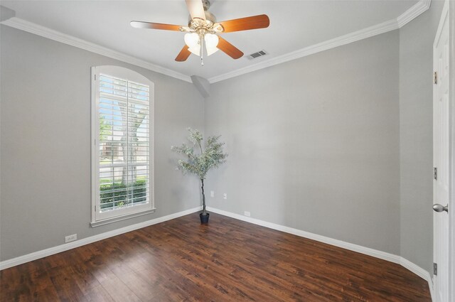 529 Colgate Dr, Allen, TX 75013 - empty room with wood finished floors, baseboards, crown molding, and ceiling fan