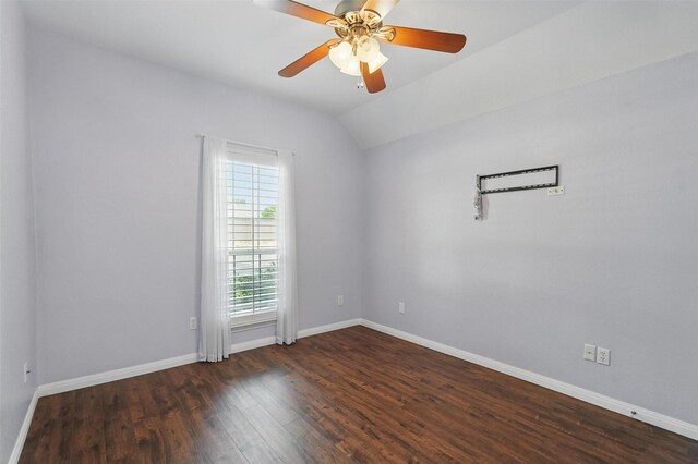 529 Colgate Dr, Allen, TX 75013 - spare room with baseboards, wood finished floors, ceiling fan, and lofted ceiling