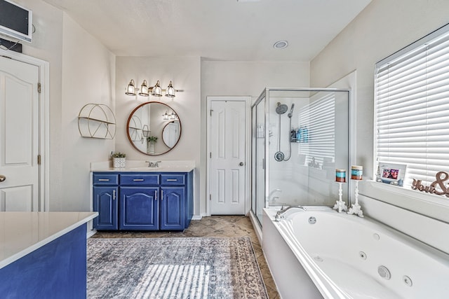 2829 Flint Rock Dr, Fort Worth, TX 76131 - full bath with a stall shower, a tub with jets, and vanity