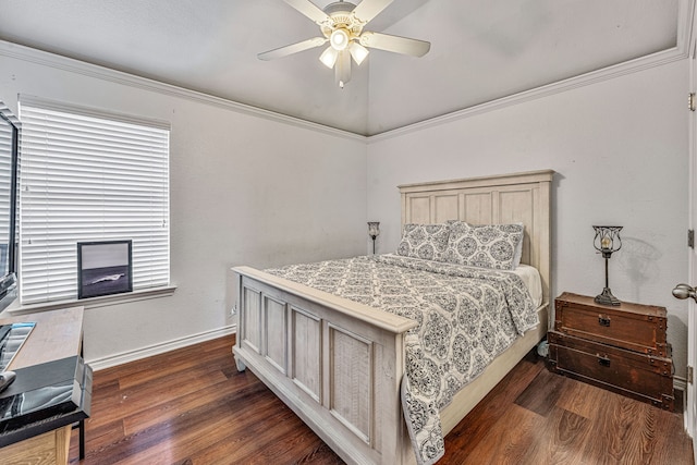 2829 Flint Rock Dr, Fort Worth, TX 76131 - bedroom featuring dark wood-style floors, baseboards, ceiling fan, and crown molding