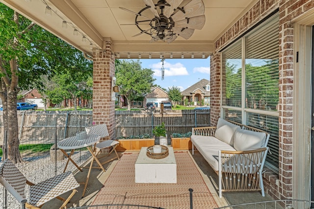 2829 Flint Rock Dr, Fort Worth, TX 76131 - view of patio featuring an outdoor hangout area and a ceiling fan