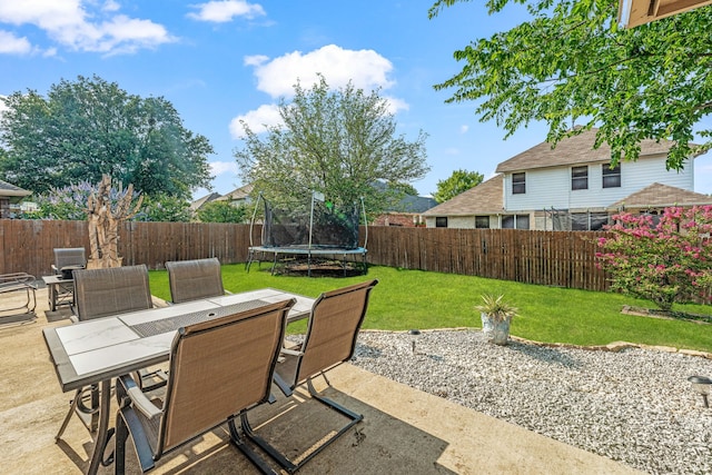 2829 Flint Rock Dr, Fort Worth, TX 76131 - view of patio / terrace featuring a trampoline and outdoor dining area