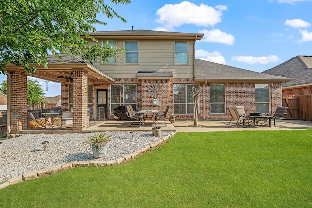 2829 Flint Rock Dr, Fort Worth, TX 76131 - back of house with brick siding, a patio, an outdoor fire pit, and a shingled roof