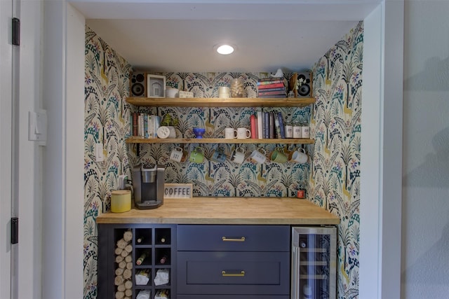 1201 Oakhurst Dr, Southlake, TX 76092 - indoor dry bar featuring wine cooler and wallpapered walls