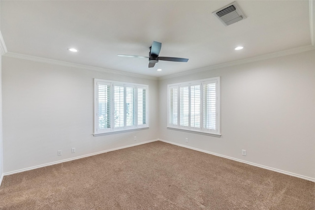 4624 County Road 206, Breckenridge, TX 76424 - carpeted spare room with a ceiling fan, baseboards, recessed lighting, and ornamental molding