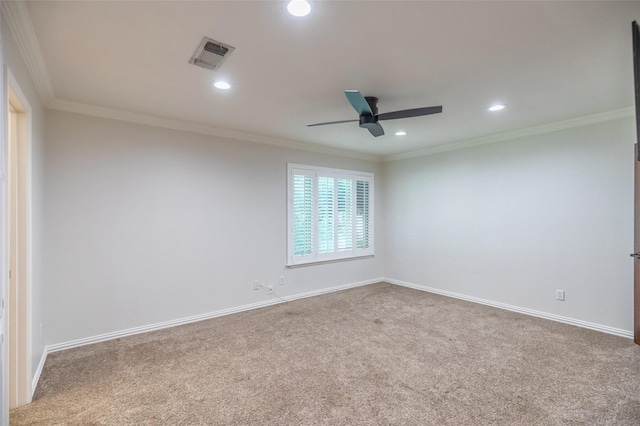 4624 County Road 206, Breckenridge, TX 76424 - empty room with carpet, ceiling fan, recessed lighting, ornamental molding, and baseboards