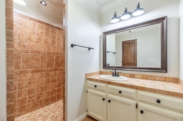 4624 County Road 206, Breckenridge, TX 76424 - full bath with ornamental molding, tiled shower, and vanity