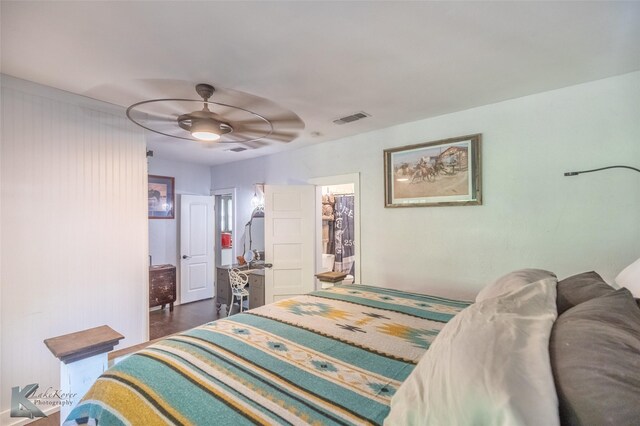 202 E Ross St, Rising Star, TX 76471 - bedroom with ceiling fan and dark wood finished floors