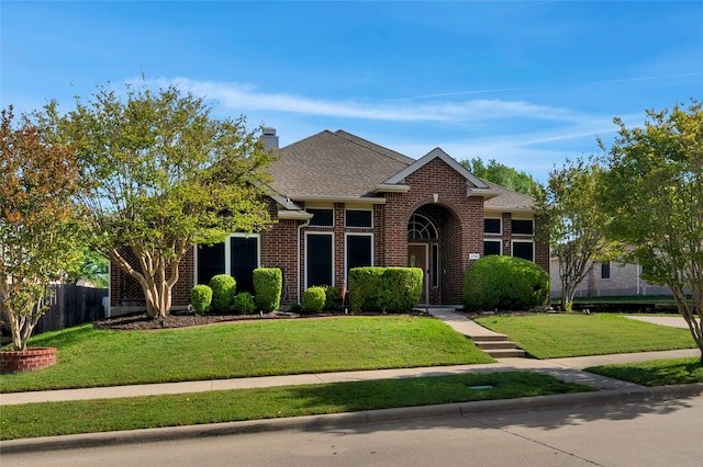 2700 Rochelle Dr, Mckinney, TX 75070 - traditional-style home with brick siding, roof with shingles, and a chimney