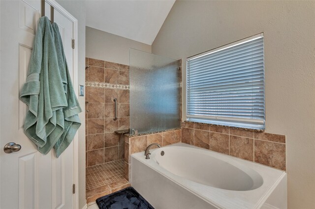 2700 Rochelle Dr, Mckinney, TX 75070 - bathroom featuring a bath, a walk in shower, and vaulted ceiling