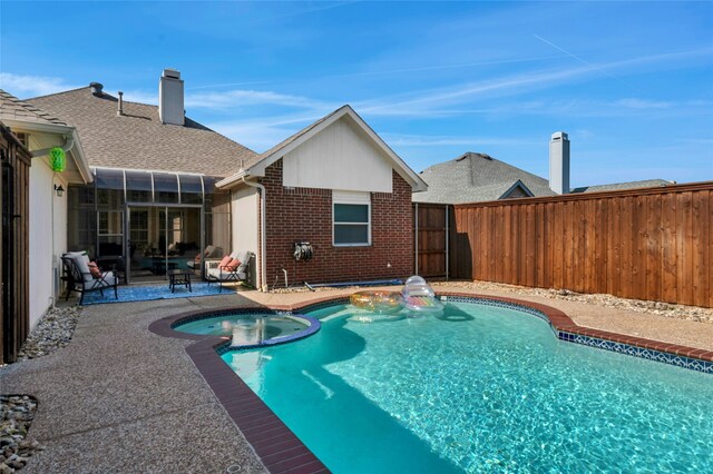 2700 Rochelle Dr, Mckinney, TX 75070 - view of swimming pool with a fenced backyard, a patio, and a pool with connected hot tub