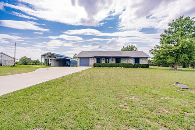 1100 Cartwright Ln, Kaufman, TX 75142 - single story home with driveway, a front yard, a carport, and brick siding