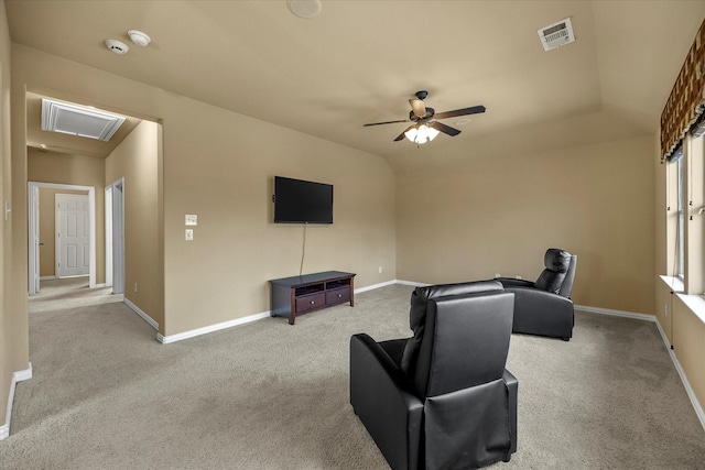 204 Leonard Way, Fate, TX 75087 - carpeted living area with a ceiling fan, attic access, and baseboards