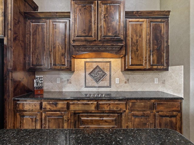901 Egan Way Ct, Burleson, TX 76028 - kitchen featuring backsplash, black cooktop, and dark stone countertops