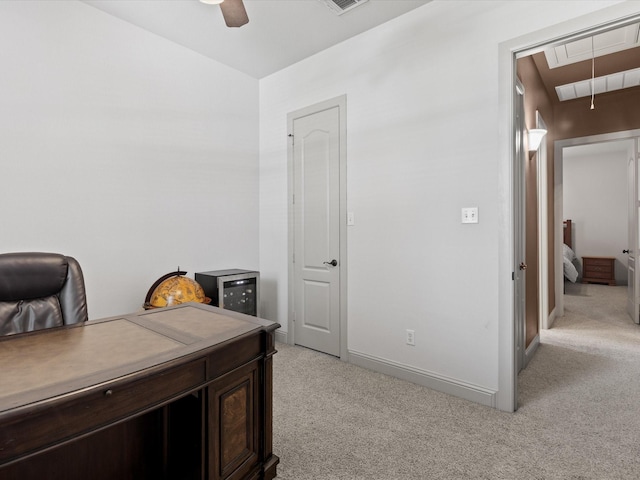 901 Egan Way Ct, Burleson, TX 76028 - office area with attic access, light colored carpet, and ceiling fan
