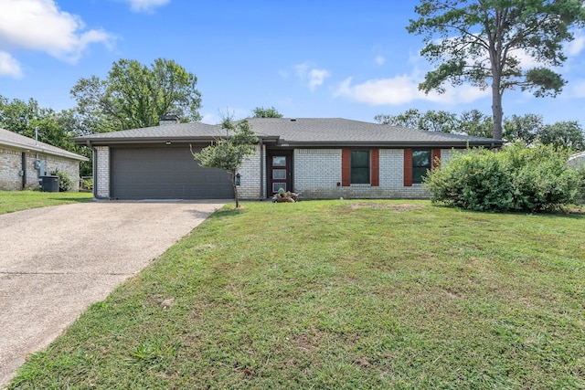 3005 Hillcrest Dr, Corsicana, TX 75110 - view of front of house featuring brick siding, an attached garage, central AC unit, driveway, and a front yard