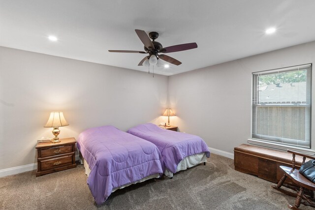 3005 Hillcrest Dr, Corsicana, TX 75110 - bedroom with recessed lighting, carpet floors, baseboards, and a ceiling fan