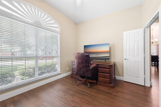 10105 Hunter Run, Frisco, TX 75035 - home office featuring dark wood finished floors and a chandelier
