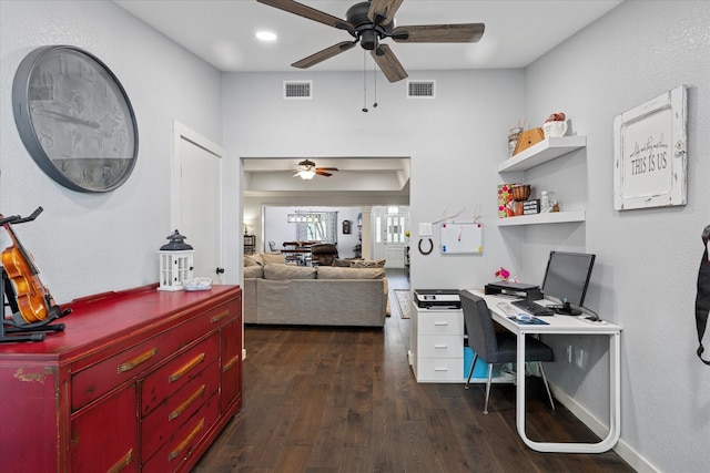 1133 Harris Ave, Hurst, TX 76053 - office featuring ceiling fan, dark wood-type flooring, and recessed lighting