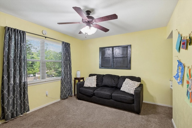 1133 Harris Ave, Hurst, TX 76053 - carpeted living area with ceiling fan and baseboards