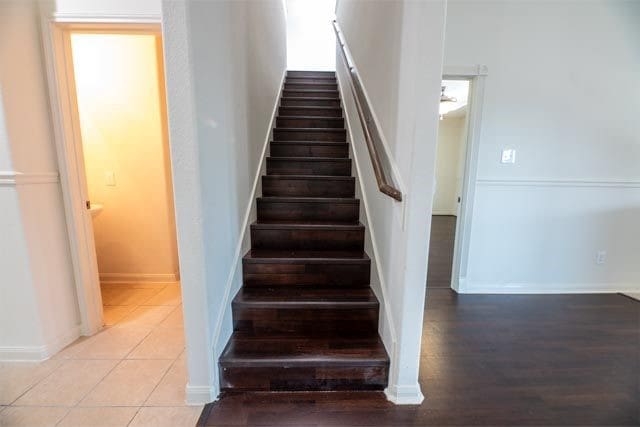 3412 Spruce St, Royse City, TX 75189 - staircase featuring tile patterned floors and baseboards