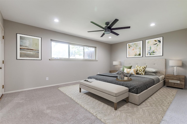 4023 Candlenut Ln, Dallas, TX 75244 - carpeted bedroom with recessed lighting, baseboards, and ceiling fan