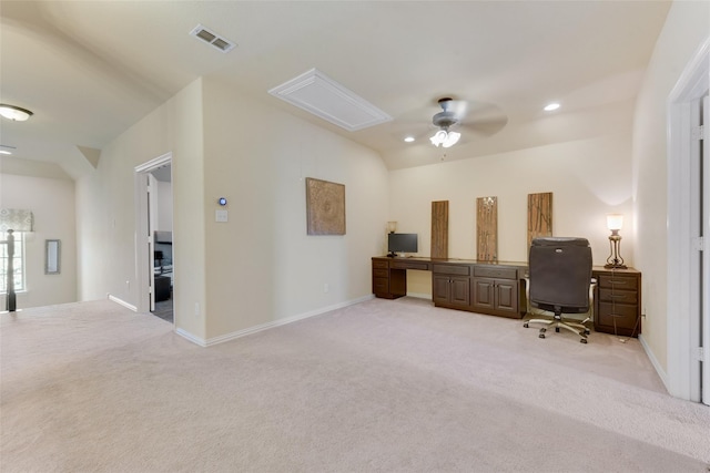 917 Navasota Trl, Mckinney, TX 75071 - office with attic access, light colored carpet, a ceiling fan, baseboards, and recessed lighting