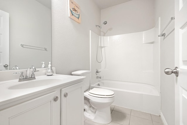 15717 Preble Rd, Fort Worth, TX 76177 - bathroom featuring vanity, bathing tub / shower combination, toilet, and tile patterned floors