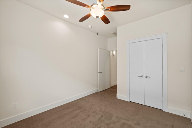 5909 Ross Ave Unit 2, Dallas, TX 75206 - unfurnished bedroom featuring carpet flooring, baseboards, a closet, a ceiling fan, and recessed lighting