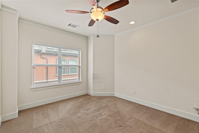 5909 Ross Ave Unit 2, Dallas, TX 75206 - spare room featuring light colored carpet, baseboards, ceiling fan, and ornamental molding