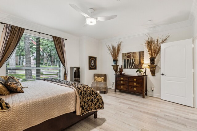 1117 Charleston Ct, Keller, TX 76248 - bedroom featuring light wood-style floors, ornamental molding, baseboards, and ceiling fan