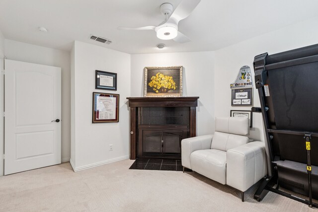1117 Charleston Ct, Keller, TX 76248 - living area featuring carpet flooring, ceiling fan, and baseboards