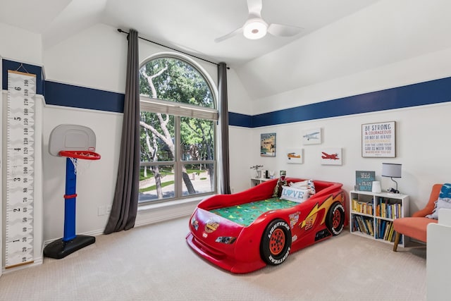 1117 Charleston Ct, Keller, TX 76248 - carpeted bedroom with vaulted ceiling and ceiling fan