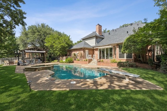 1117 Charleston Ct, Keller, TX 76248 - view of swimming pool with a gazebo, a patio, a diving board, and a pool with connected hot tub