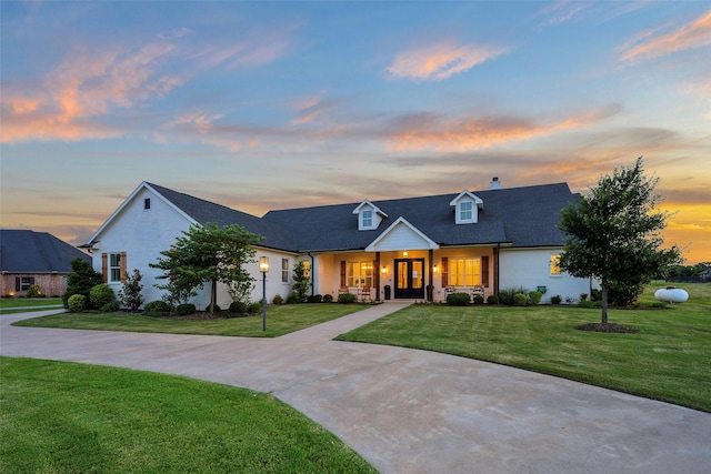 36 Mirror Lakes Ct, Gunter, TX 75058 - view of front of house featuring a front lawn, french doors, and a chimney