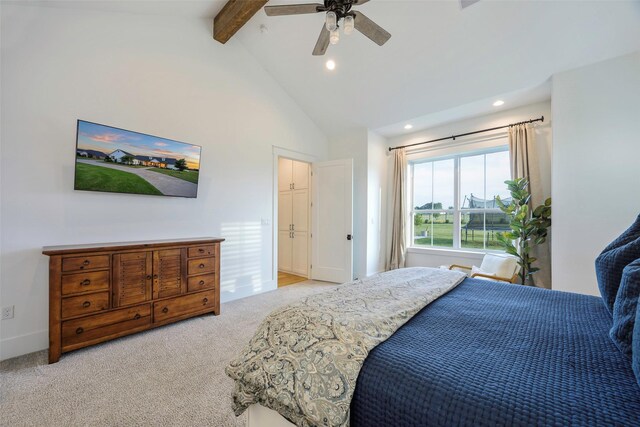 36 Mirror Lakes Ct, Gunter, TX 75058 - bedroom featuring beam ceiling, recessed lighting, carpet flooring, a ceiling fan, and high vaulted ceiling