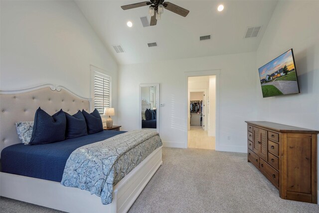 36 Mirror Lakes Ct, Gunter, TX 75058 - bedroom featuring light colored carpet, lofted ceiling, baseboards, recessed lighting, and ceiling fan