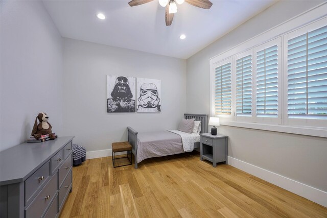 36 Mirror Lakes Ct, Gunter, TX 75058 - bedroom featuring baseboards, light wood-style flooring, recessed lighting, and ceiling fan