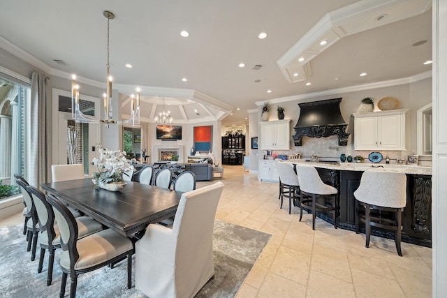 504 Bristol Dr, Allen, TX 75013 - dining room with a chandelier, plenty of natural light, recessed lighting, and ornamental molding