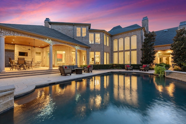 504 Bristol Dr, Allen, TX 75013 - rear view of property featuring a patio area, a chimney, and an outdoor pool