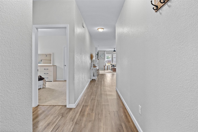 512 Leeward Ln, Crowley, TX 76036 - hall with a textured wall, wood finished floors, and baseboards