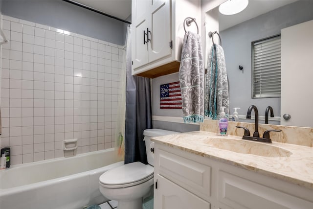 1434 Southland St, Sulphur Springs, TX 75482 - full bathroom featuring vanity, toilet, and shower / bathtub combination with curtain