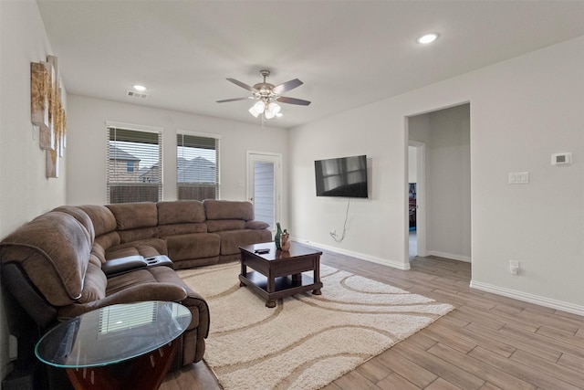 620 Ruthye Ln, Pilot Point, TX 76258 - living area featuring light wood-style floors, a ceiling fan, baseboards, and recessed lighting